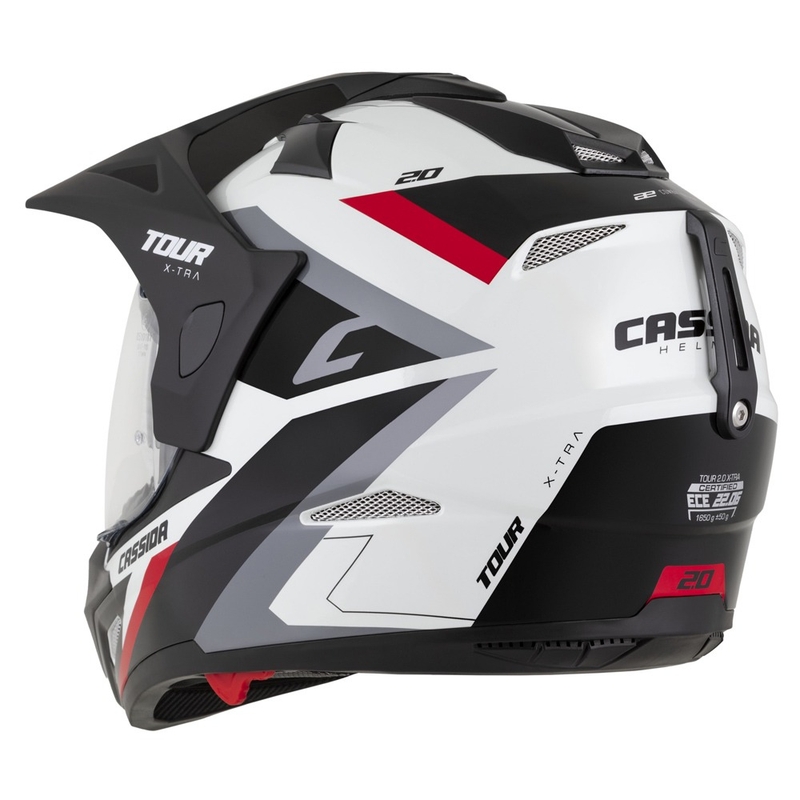 Enduro čelada Cassida Tour 2.0 X-tra belo-rdeče-črna s črnim mat vizirjem