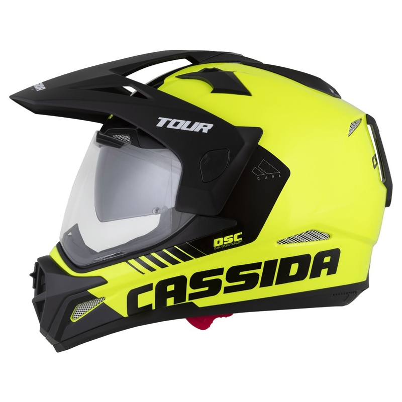 Enduro čelada Cassida Tour 2.0 Dual fluo rumeno-črno-črna s črnim mat vizirjem