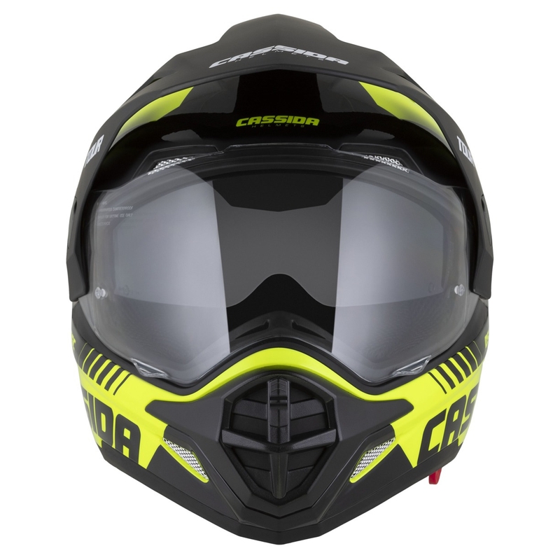 Enduro čelada Cassida Tour 2.0 Dual fluo rumeno-črno-črna s črnim mat vizirjem