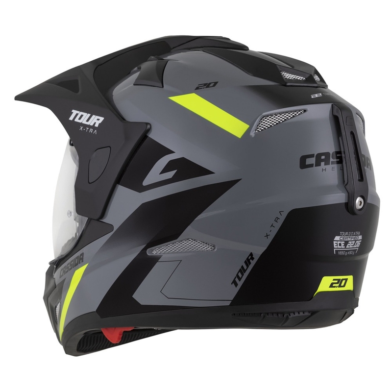 Enduro čelada Cassida Tour 2.0 X-tra sivo-fluo rumeno-črna s črnim mat vizirjem