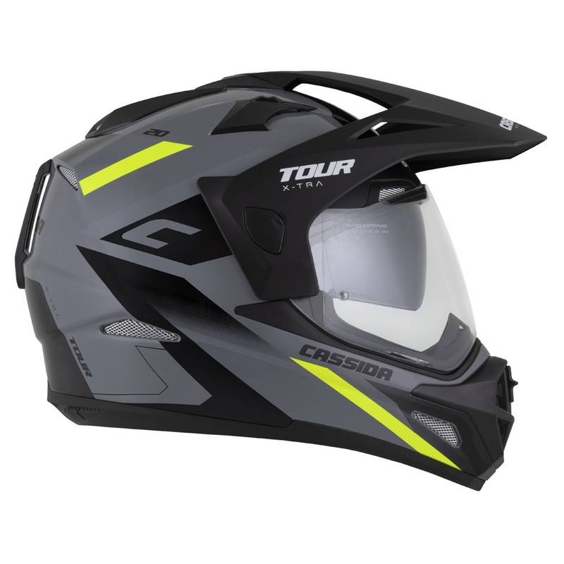 Enduro čelada Cassida Tour 2.0 X-tra sivo-fluo rumeno-črna s črnim mat vizirjem