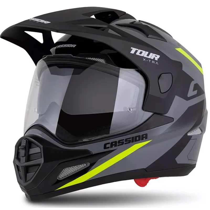Enduro čelada Cassida Tour 2.0 X-tra sivo-fluo rumeno-črna s črnim mat vizirjem