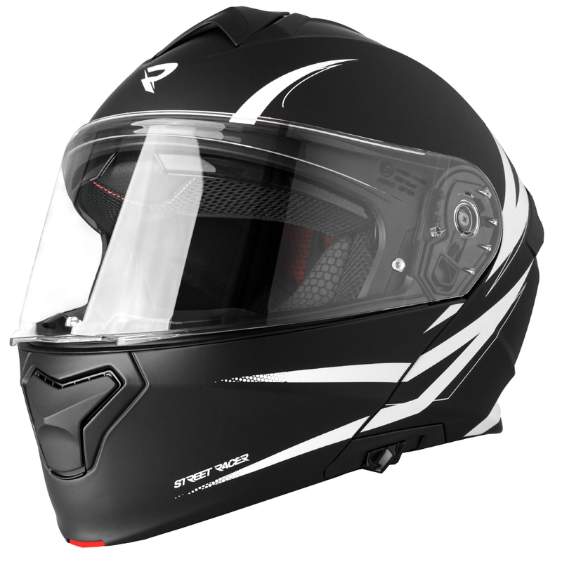 Motoristična čelada na preklop Street Racer Fury mat črno-bela