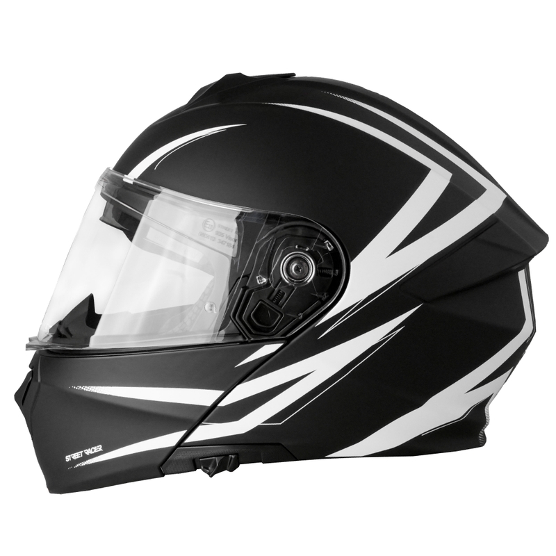 Motoristična čelada na preklop Street Racer Fury mat črno-bela