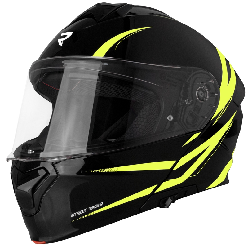 Moto čelada Street Racer Fury z nagibom, črno-fluo rumena