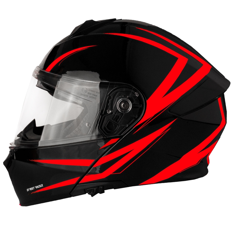 Motoristična čelada na preklop Street Racer Fury črno-rdeča