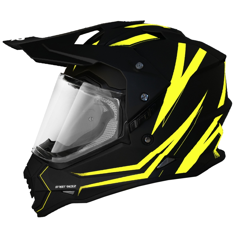 Enduro motoristična čelada Street Racer Ignite mat črno-fluo rumena