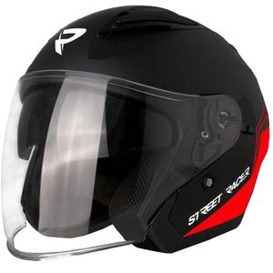 Odprta motoristična čelada Street Racer Sonic mat črno-rdeča