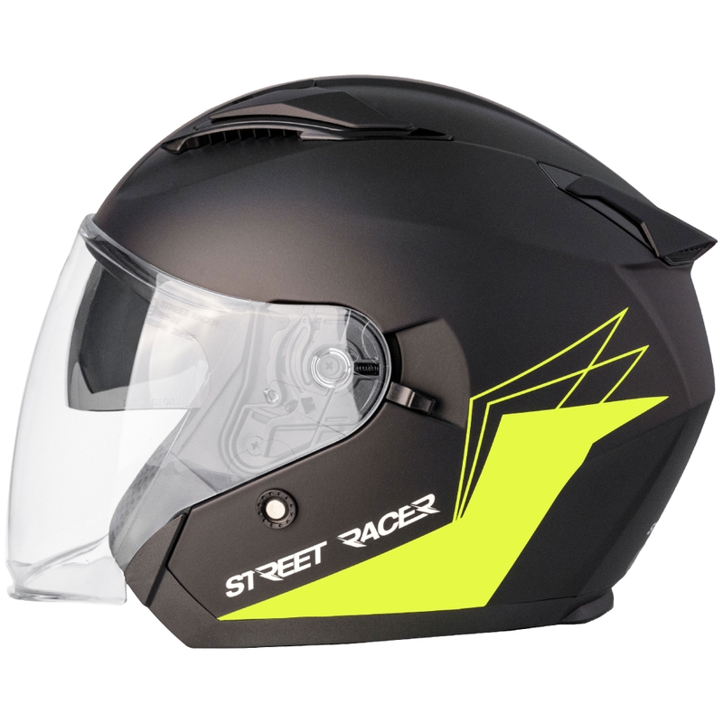 Odprta motoristična čelada Street Racer Sonic mat črno-fluo rumena