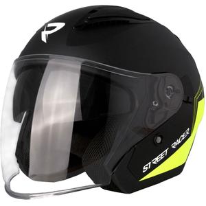 Odprta motoristična čelada Street Racer Sonic mat črno-fluo rumena