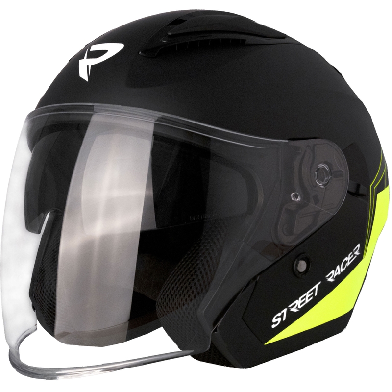 Odprta motoristična čelada Street Racer Sonic mat črno-fluo rumena