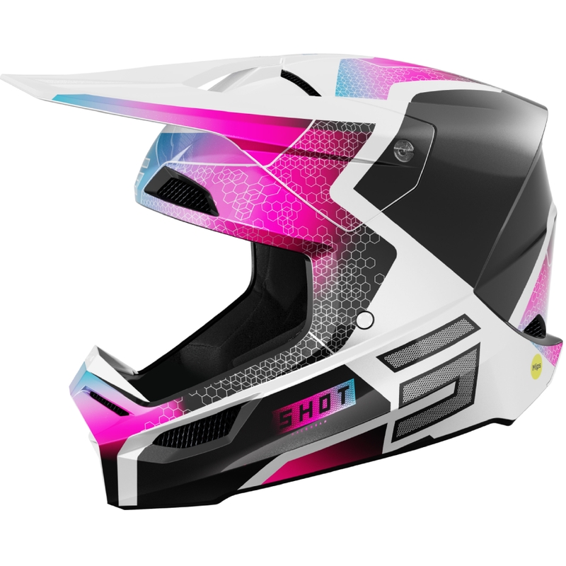 Motokros čelada Shot Race Phaser perla črno-modra-roza