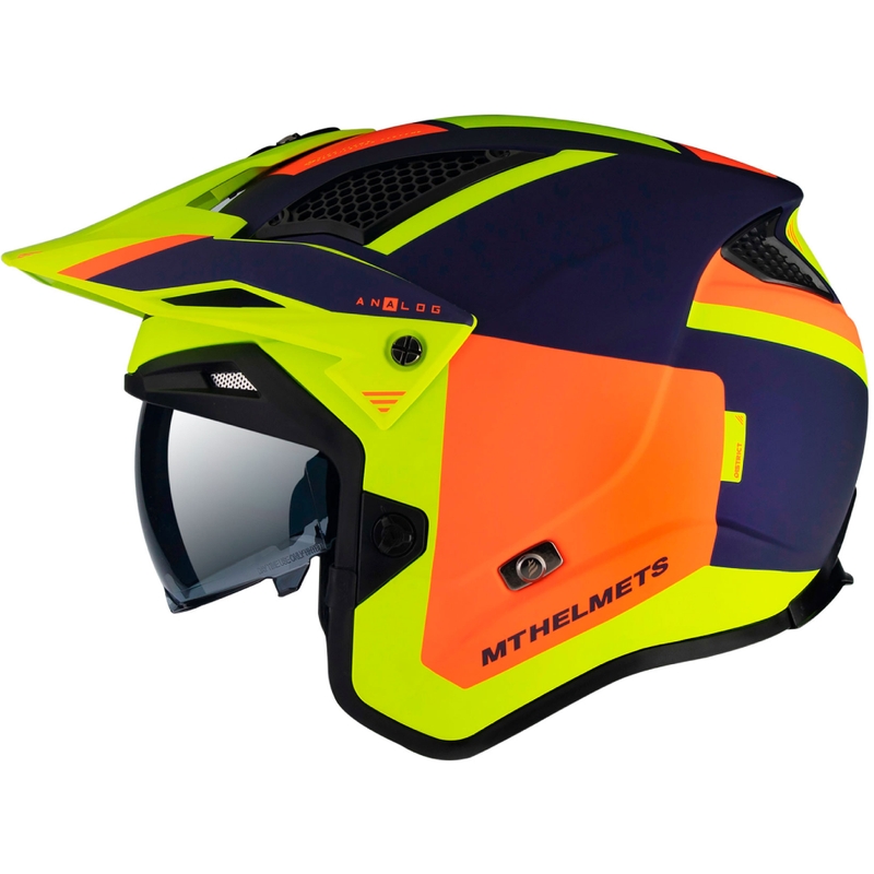 MT District SV Analog D27 modro-oranžno-fluo rumena motoristična čelada