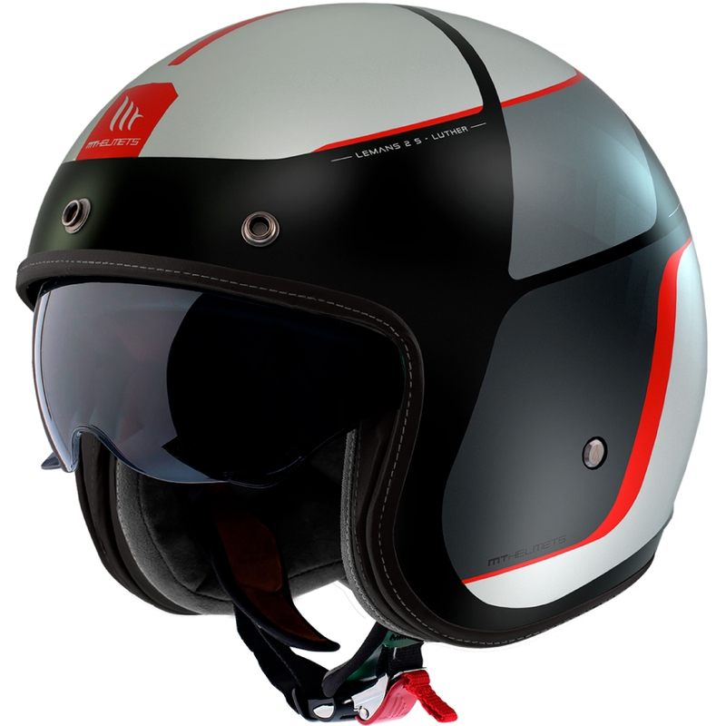 Odprta motoristična čelada MT Le Mans 2 SV Luther B15 mat črno-sivo-belo-rdeča