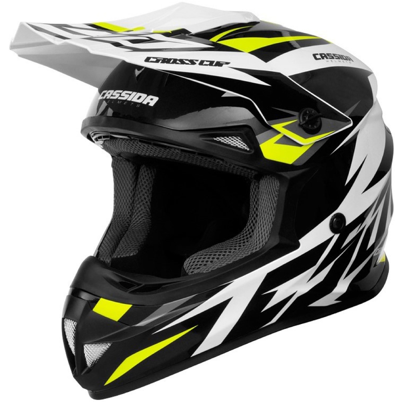 Cassida Cross Cup Two Motokros čelada črno-bela-siva-fluo rumena