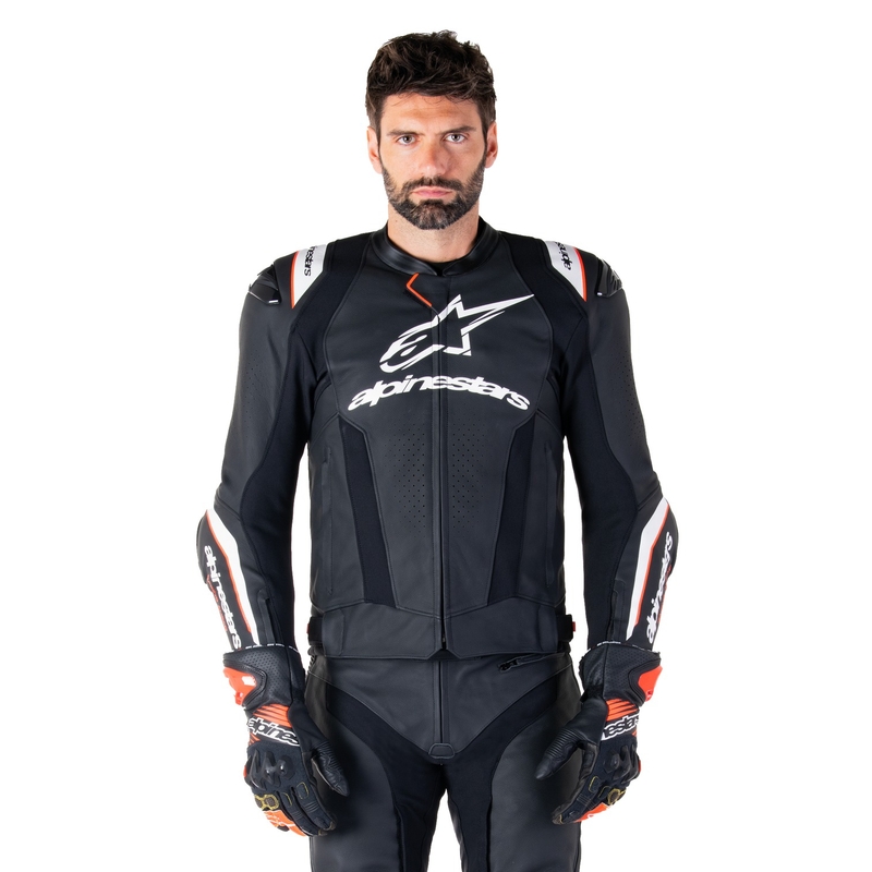 Usnjena motoristična jakna Alpinestars Missile 3 Ignition črno-bela