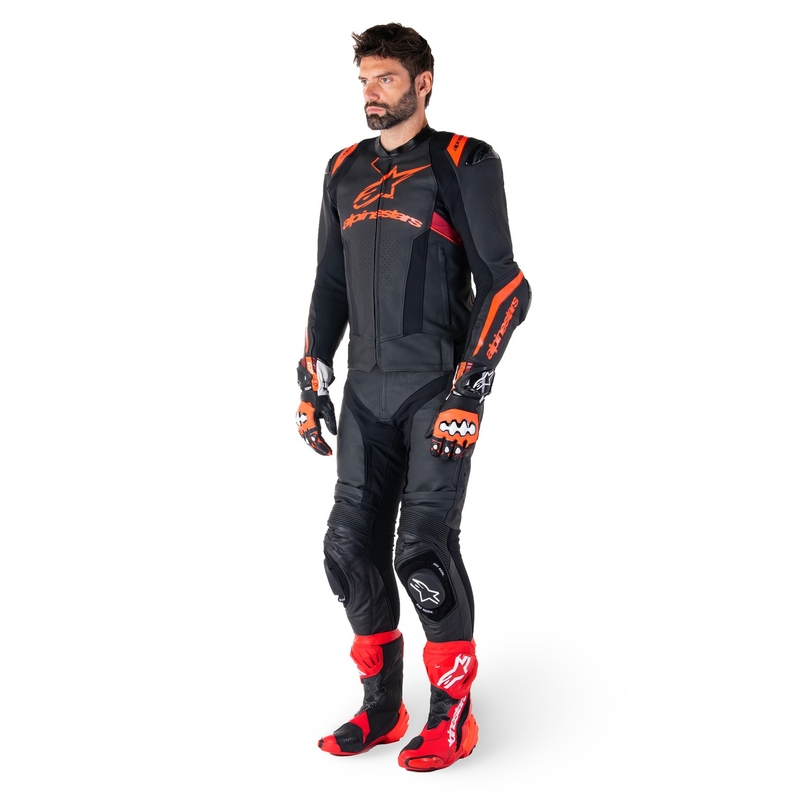 Alpinestars Missile 3 Ignition usnjena motoristična jakna črna-fluo rdeča-temno rdeča