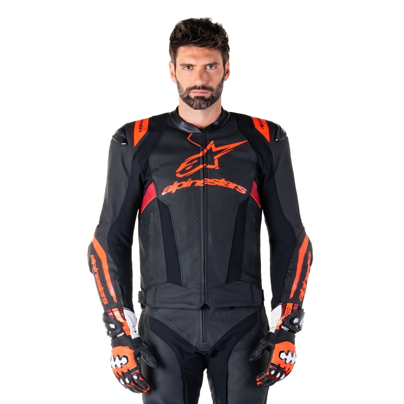 Alpinestars Missile 3 Ignition usnjena motoristična jakna črna-fluo rdeča-temno rdeča
