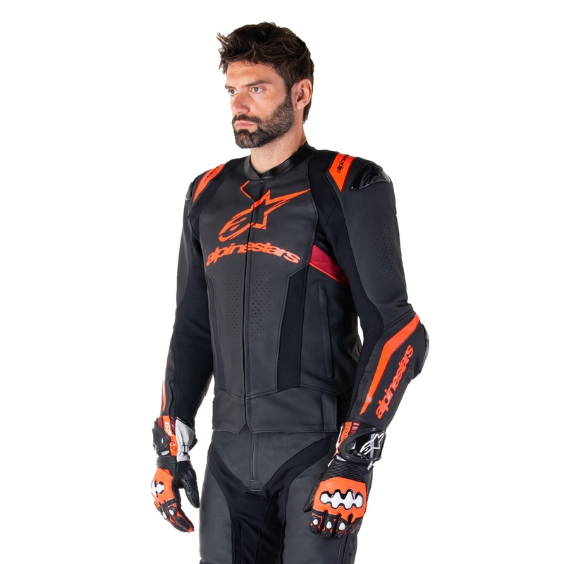 Alpinestars Missile 3 Ignition usnjena motoristična jakna črna-fluo rdeča-temno rdeča