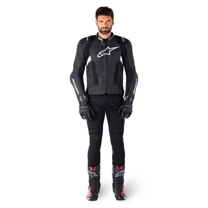 Usnjena motoristična jakna Alpinestars Missile 3 črno-bela