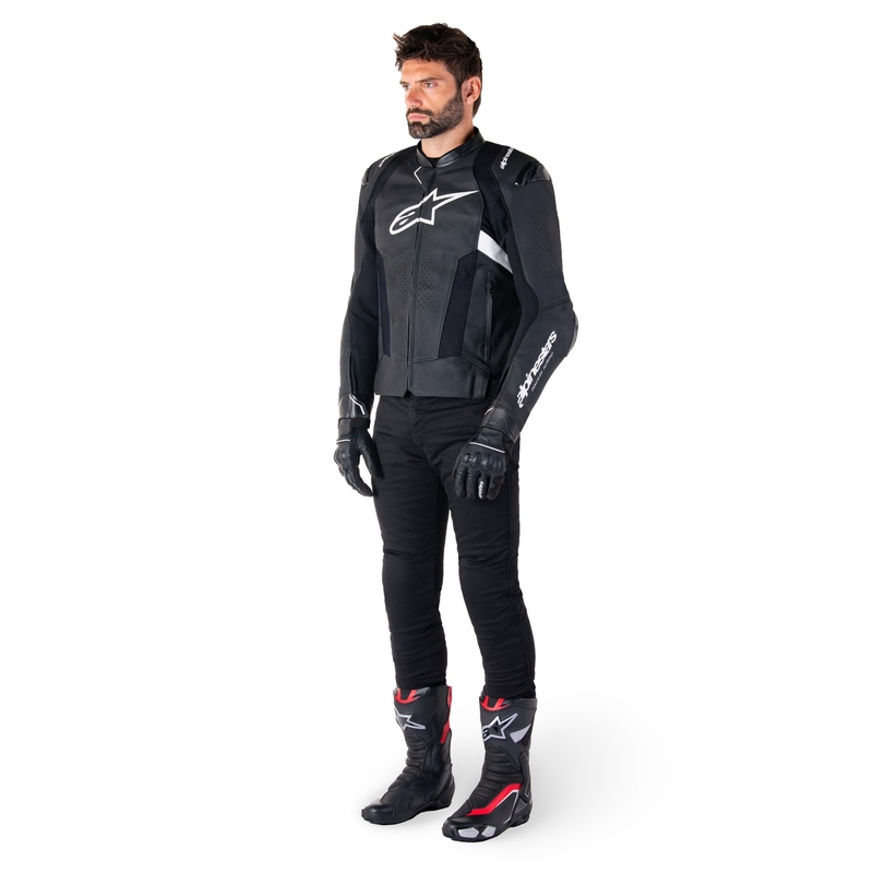Usnjena motoristična jakna Alpinestars Missile 3 črno-bela