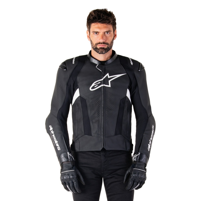 Usnjena motoristična jakna Alpinestars Missile 3 črno-bela