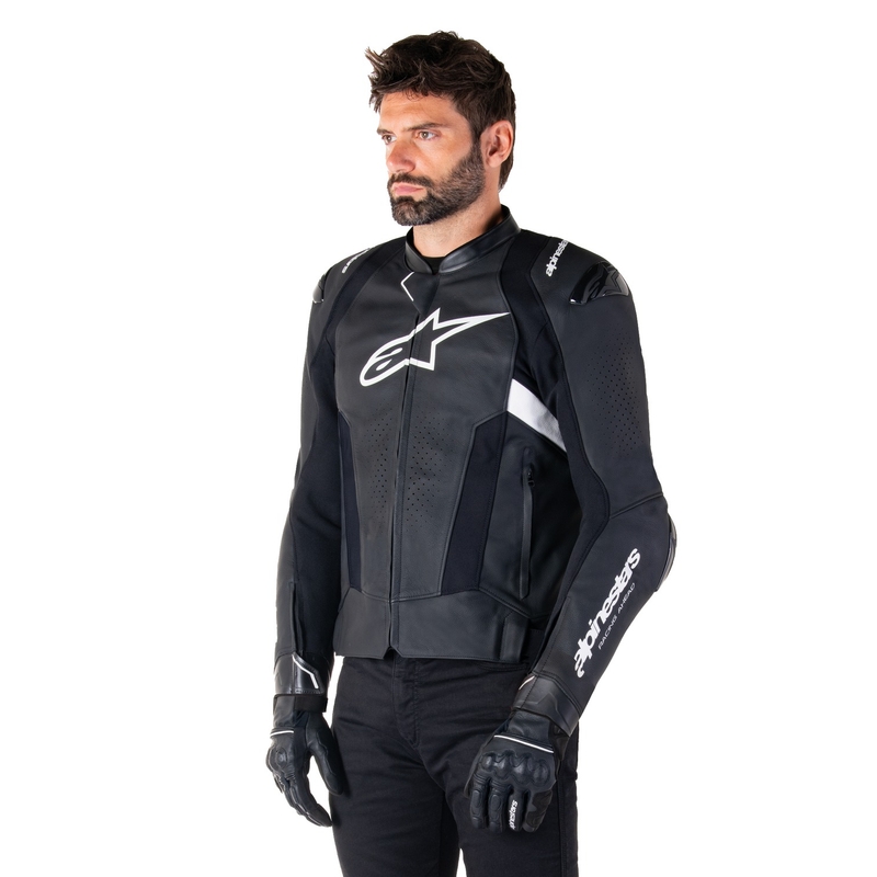 Usnjena motoristična jakna Alpinestars Missile 3 črno-bela