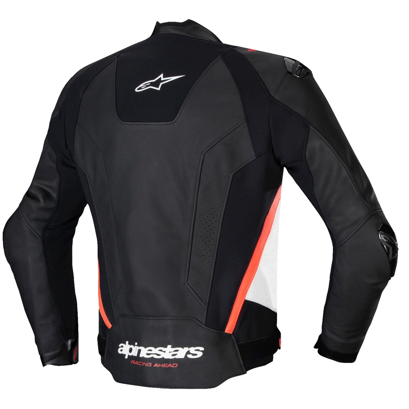 Usnjena motoristična jakna Alpinestars Missile 3 črno-bela-fluo rdeča