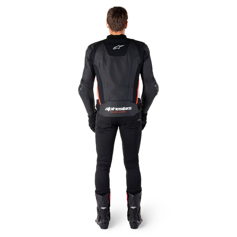 Usnjena motoristična jakna Alpinestars Missile 3 črno-bela-fluo rdeča