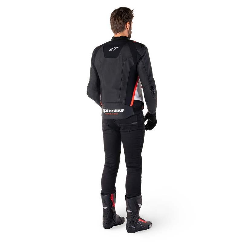 Usnjena motoristična jakna Alpinestars Missile 3 črno-bela-fluo rdeča