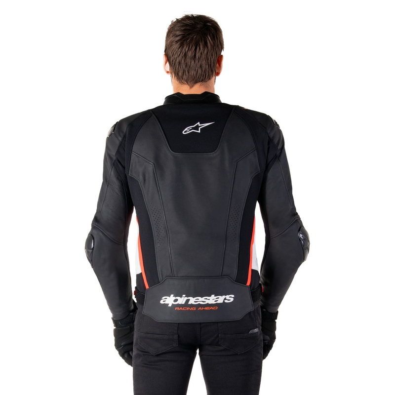 Usnjena motoristična jakna Alpinestars Missile 3 črno-bela-fluo rdeča
