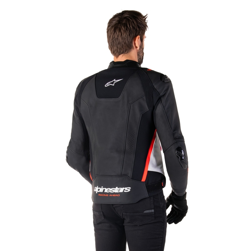 Usnjena motoristična jakna Alpinestars Missile 3 črno-bela-fluo rdeča