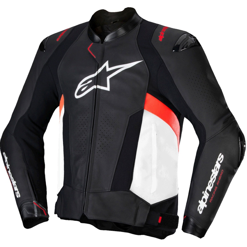 Usnjena motoristična jakna Alpinestars Missile 3 črno-bela-fluo rdeča