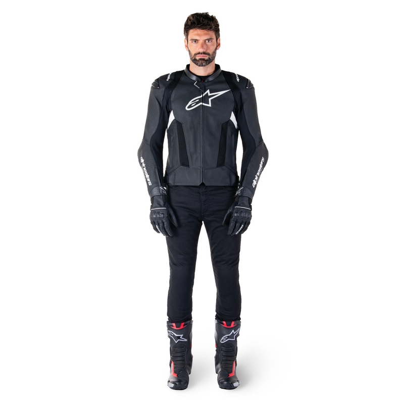 Usnjena motoristična jakna Alpinestars Missile 3 Airflow črno-bela