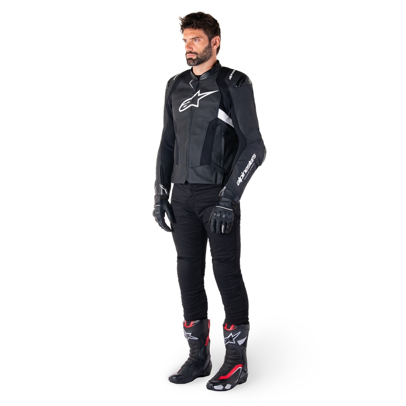 Usnjena motoristična jakna Alpinestars Missile 3 Airflow črno-bela