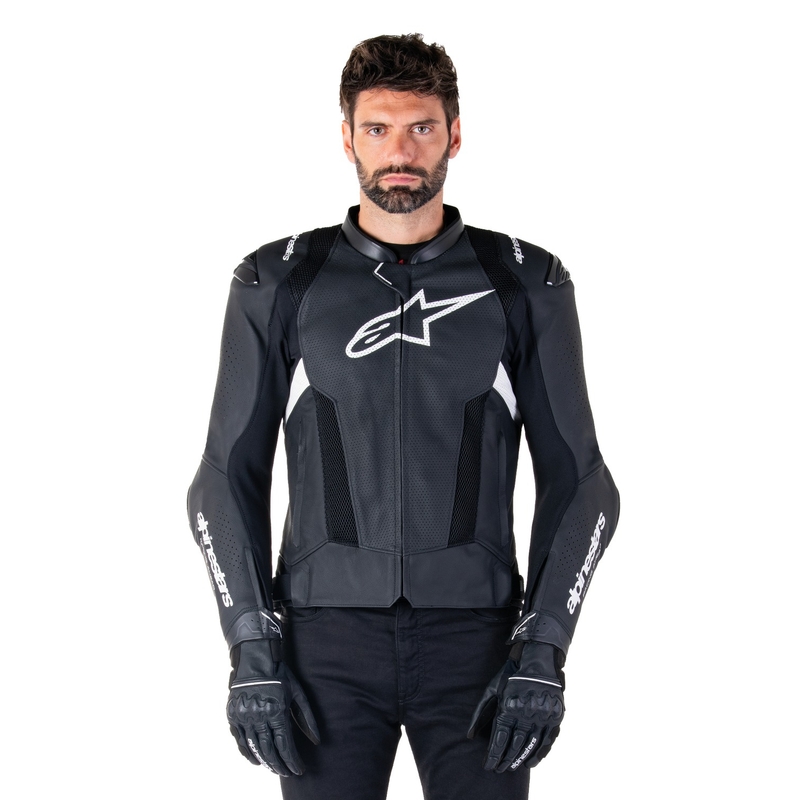 Usnjena motoristična jakna Alpinestars Missile 3 Airflow črno-bela