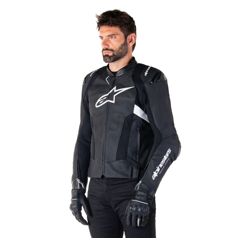 Usnjena motoristična jakna Alpinestars Missile 3 Airflow črno-bela