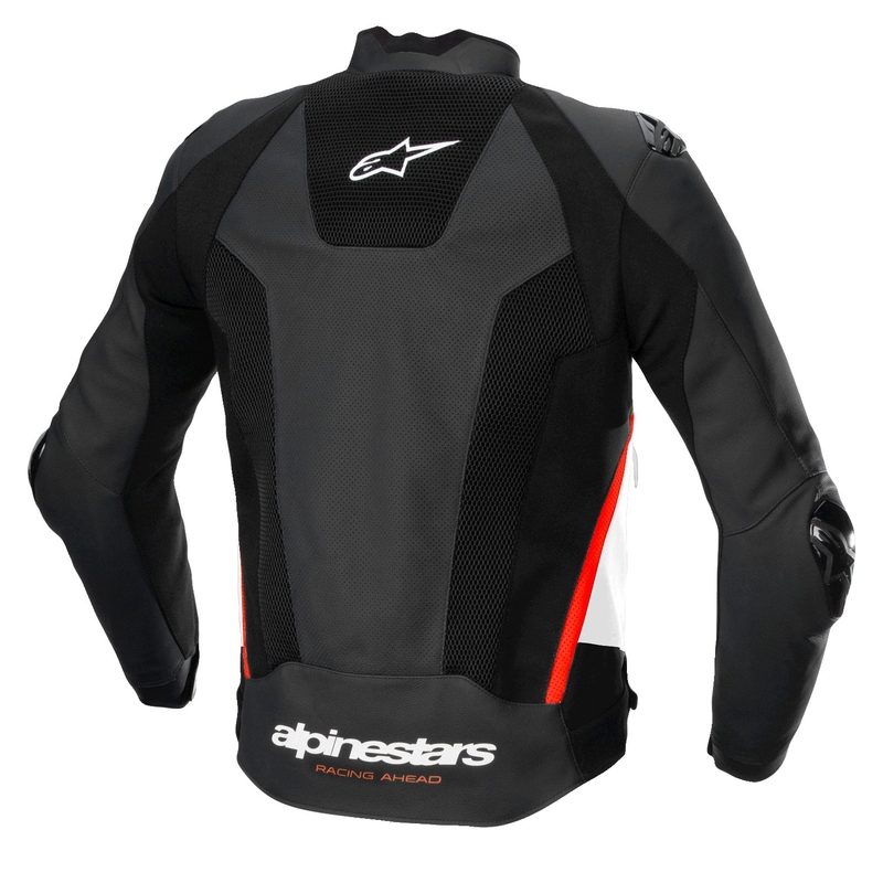 Usnjena motoristična jakna Alpinestars Missile 3 Airflow črno-bela-fluo rdeča