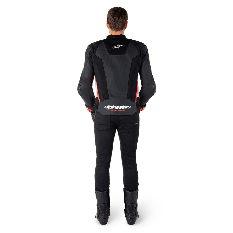 Usnjena motoristična jakna Alpinestars Missile 3 Airflow črno-bela-fluo rdeča