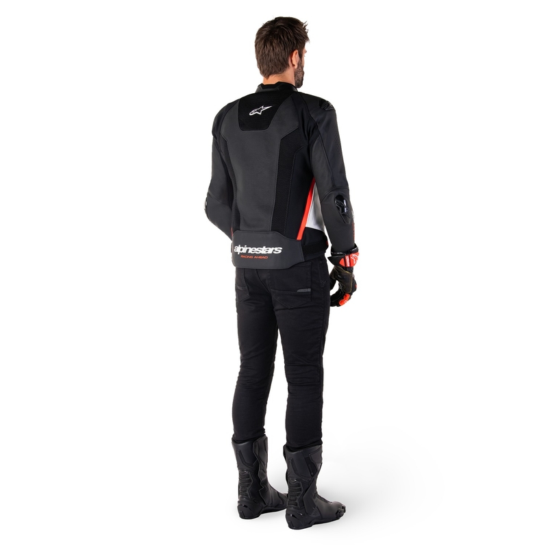 Usnjena motoristična jakna Alpinestars Missile 3 Airflow črno-bela-fluo rdeča