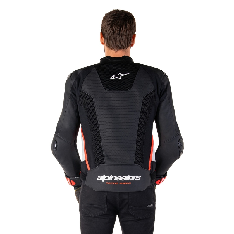 Usnjena motoristična jakna Alpinestars Missile 3 Airflow črno-bela-fluo rdeča