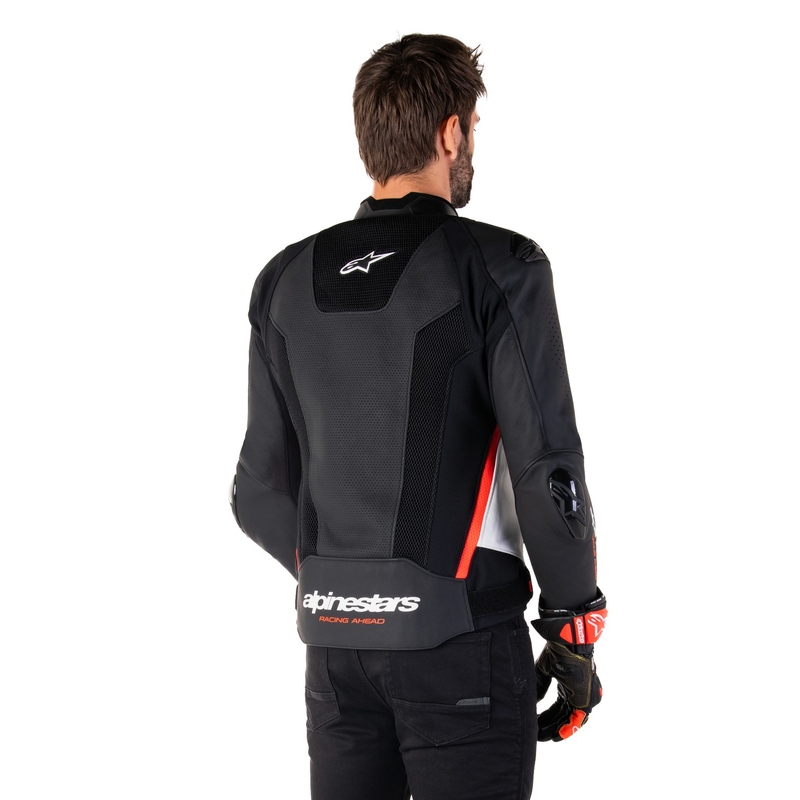 Usnjena motoristična jakna Alpinestars Missile 3 Airflow črno-bela-fluo rdeča