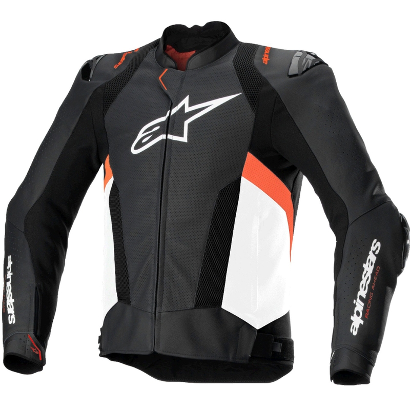 Usnjena motoristična jakna Alpinestars Missile 3 Airflow črno-bela-fluo rdeča