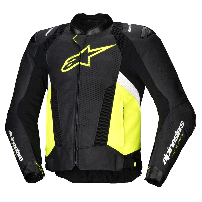 Usnjena motoristična jakna Alpinestars Missile 3 Airflow črno-fluo rumeno-bela