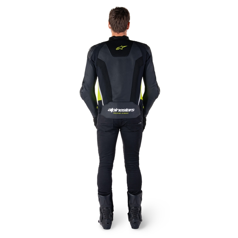 Usnjena motoristična jakna Alpinestars Missile 3 Airflow črno-fluo rumeno-bela