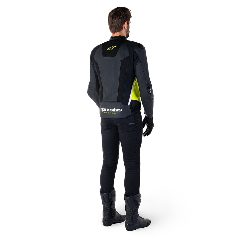 Usnjena motoristična jakna Alpinestars Missile 3 Airflow črno-fluo rumeno-bela