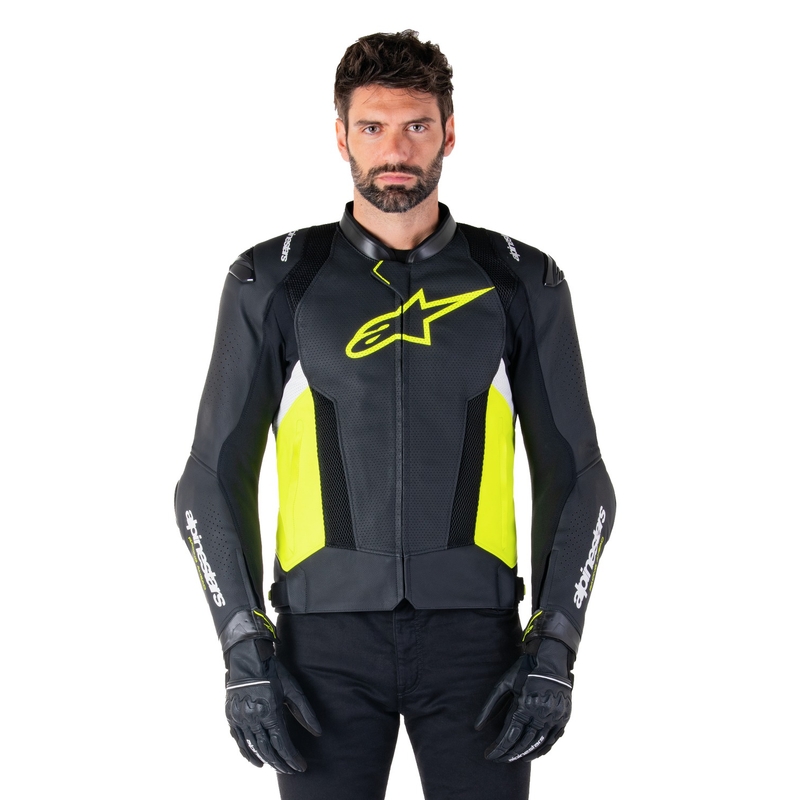 Usnjena motoristična jakna Alpinestars Missile 3 Airflow črno-fluo rumeno-bela