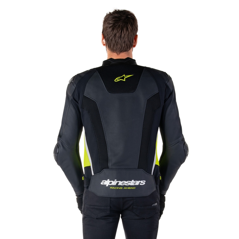 Usnjena motoristična jakna Alpinestars Missile 3 Airflow črno-fluo rumeno-bela