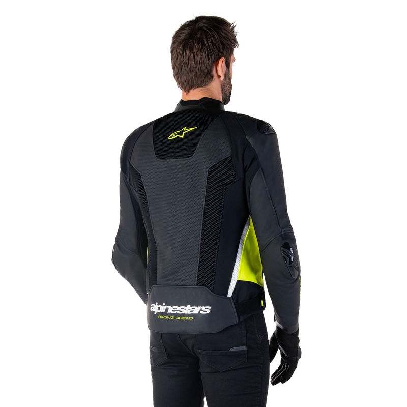 Usnjena motoristična jakna Alpinestars Missile 3 Airflow črno-fluo rumeno-bela