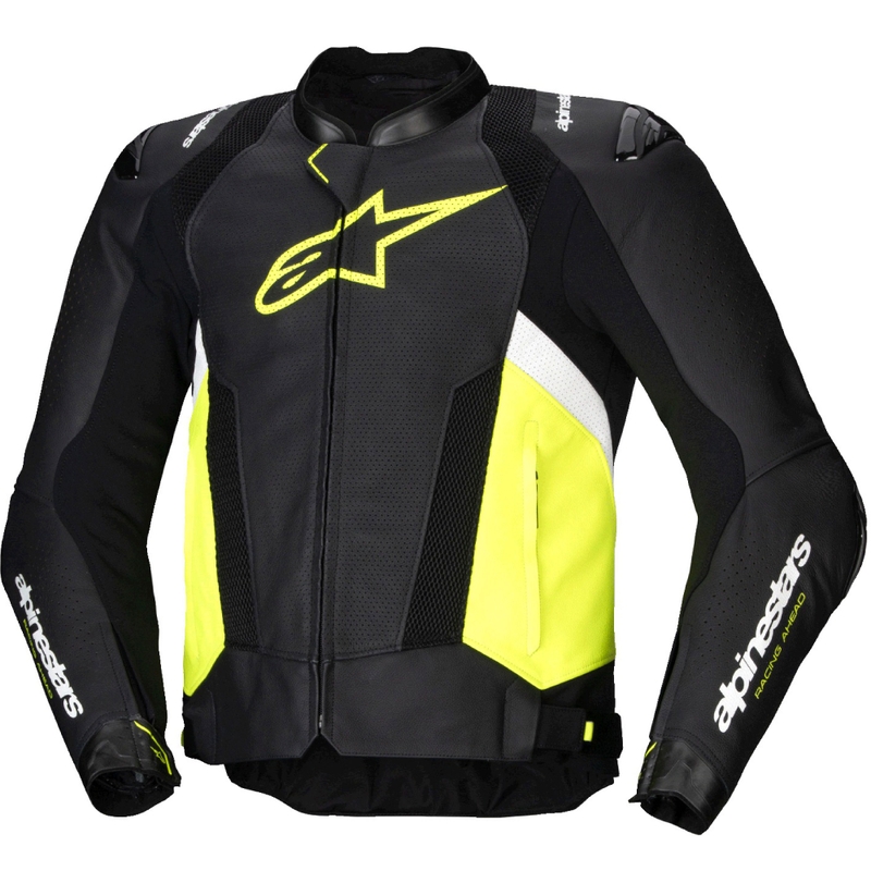Usnjena motoristična jakna Alpinestars Missile 3 Airflow črno-fluo rumeno-bela